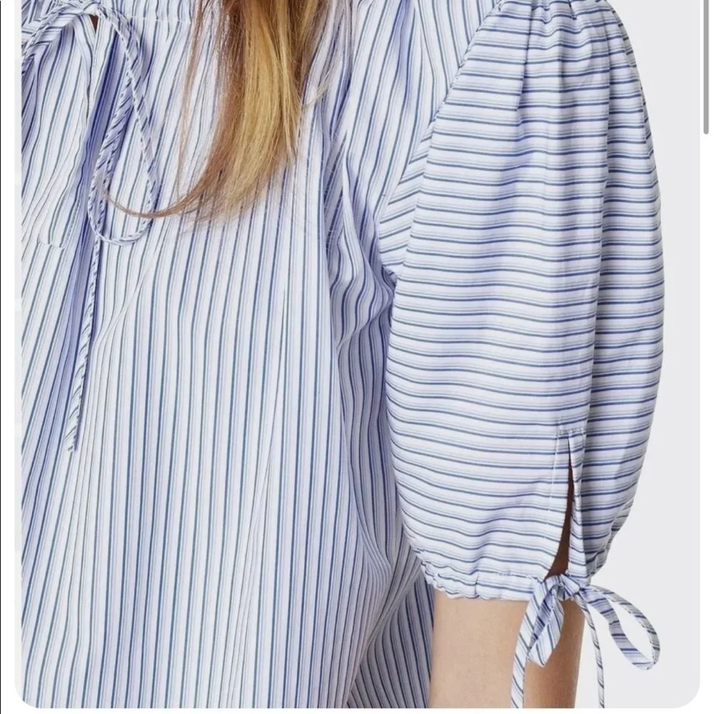 Tory Burch | Ariana Drawstring Top Womens S Small Blue Ombre Stripe Short Sleeve